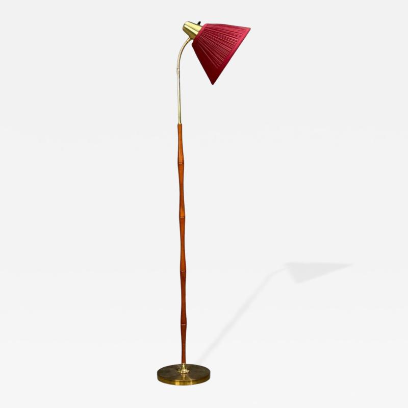 EAE Swedish Modern Adjustable Floor Lamp Teak Brass Sweden 1950s