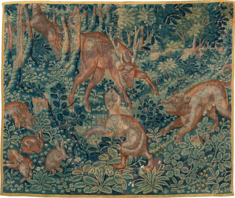 EARLY 17TH CENTURY FLEMISH HUNT TAPESTRY FRAGMENT