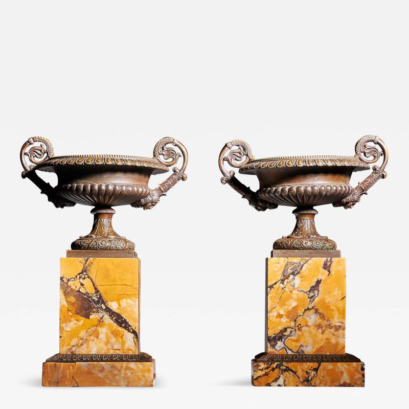 EARLY 19TH CENTURY FRENCH BRONZE AND MARBLE TAZZAS