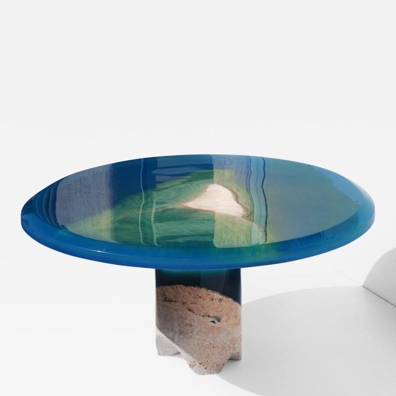 EDUARD LOCOTA Azzurro Coffee Table by Eduard Locota Green Turquoise Acrylic Glass Marble