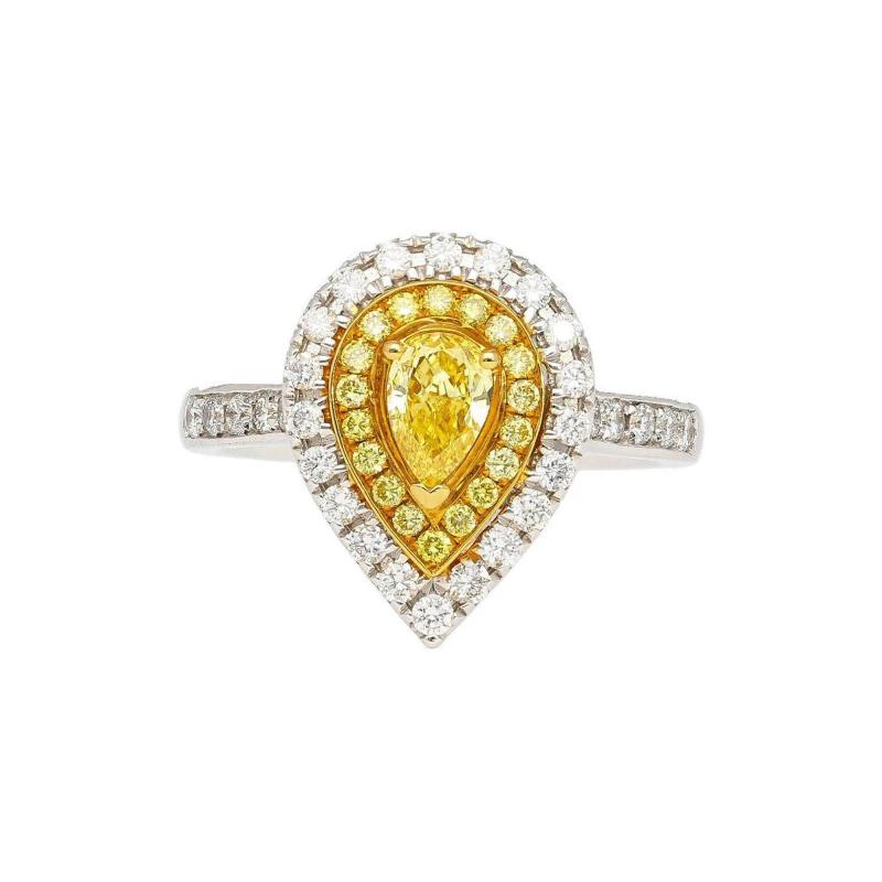 EGL Certified 1 05 Carat Fancy Vivid Yellow Diamond Pear Shape Ring