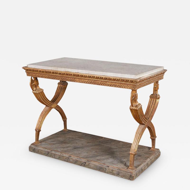 ELEGANT SWEDISH GILT WOOD NEOCLASSICAL CONSOLE TABLE WITH MARBLE TOP