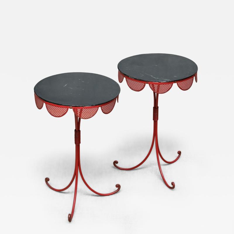 EMILIO TERRY Pair of French Red Black Tripod Gueridon Tables Emilio Terry Style 1950s