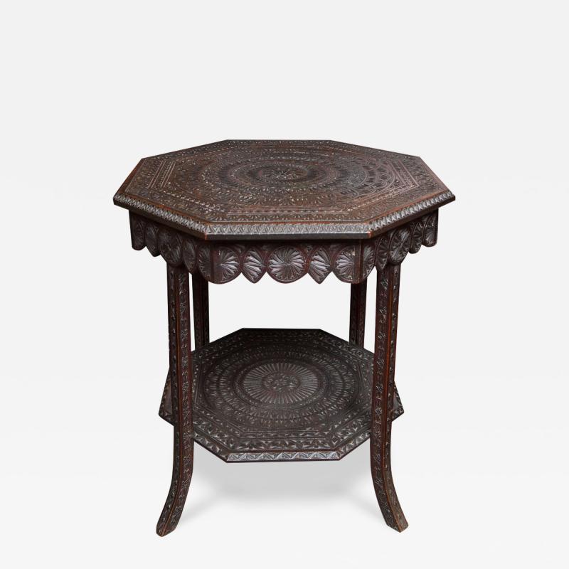 ENGLISH ARTS CRAFTS WOODEN CARVED WOOD SIDE TABLE