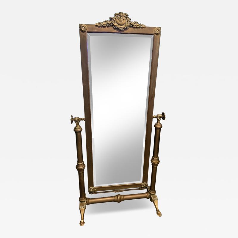 EXCEPTIONAL ANTIQUE BRASS DRESSING MIRROR WITH HAND ACCENTS