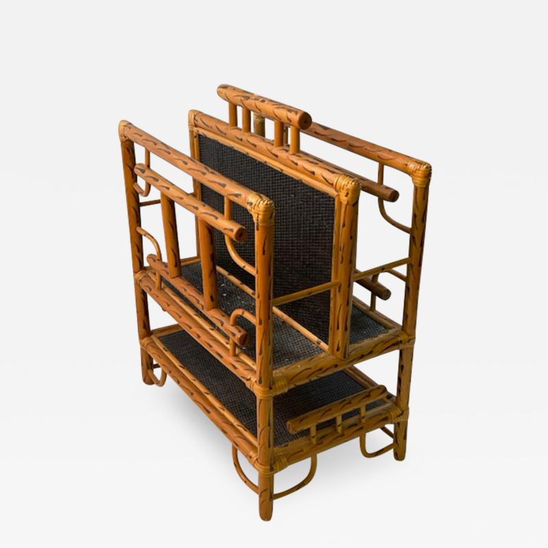 EXCEPTIONAL MODERN CHINOISERIE PAINTED BAMBOO AND RATTAN MAGAZINE RACK
