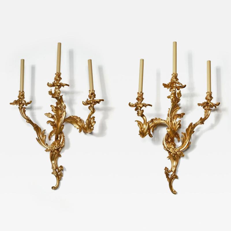 EXCEPTIONAL PAIR OF LARGE 19TH CENTURY FRENCH THREE BRANCH