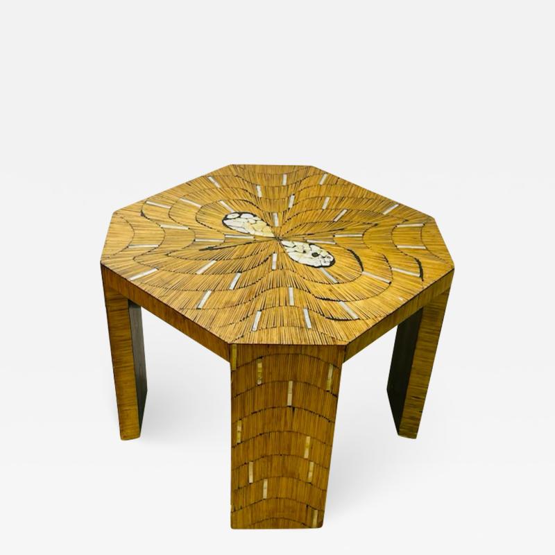 EXCEPTIONAL WOOD TABLE WITH INLAID MOTHER OF PEARL DESIGNS