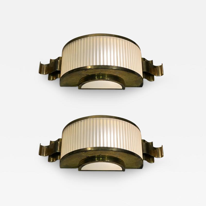 EXQUISITE SOLID BRASS AND FROSTED GLASS ROD ART DECO REVIVAL SCONCES