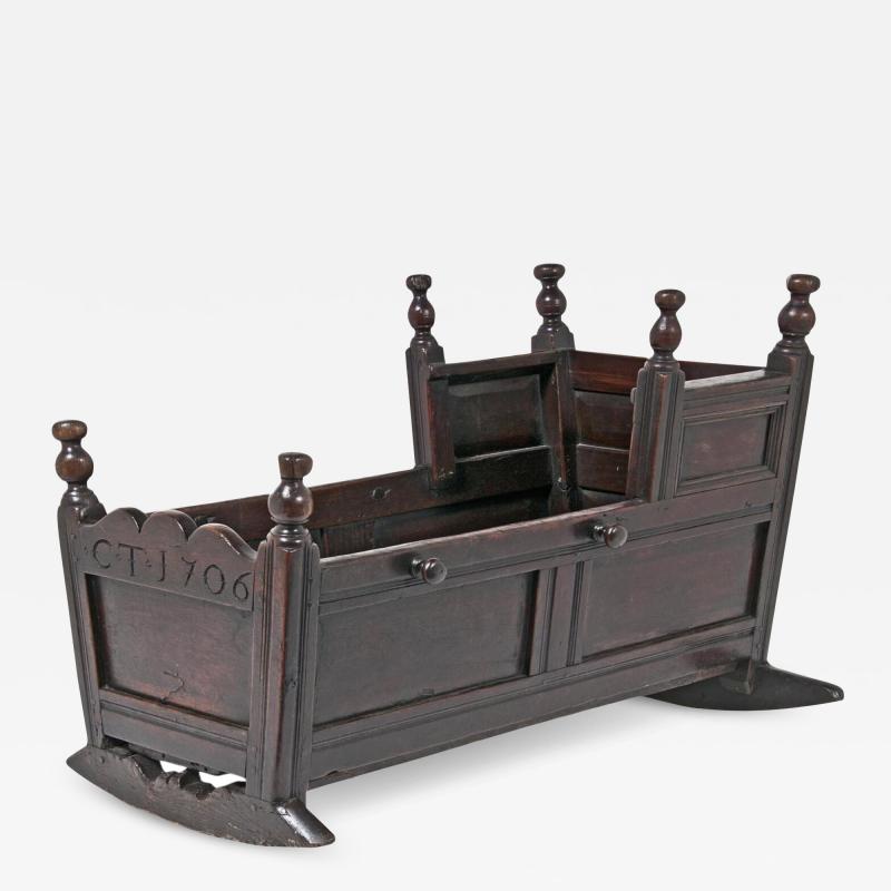 Early 18th Century Country Oak Baby Cradle