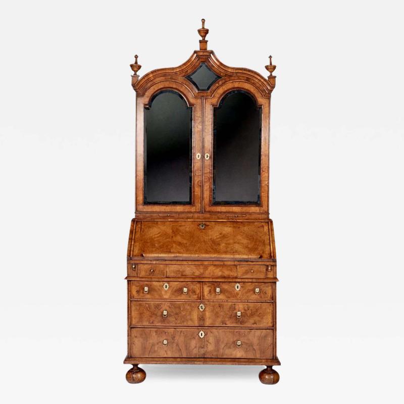 Early 18th Century George I Figured Walnut Bureau Bookcase