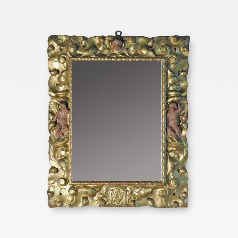 Early 18th Century Spanish Baroque Gilt Wood and Polychrome Mirror