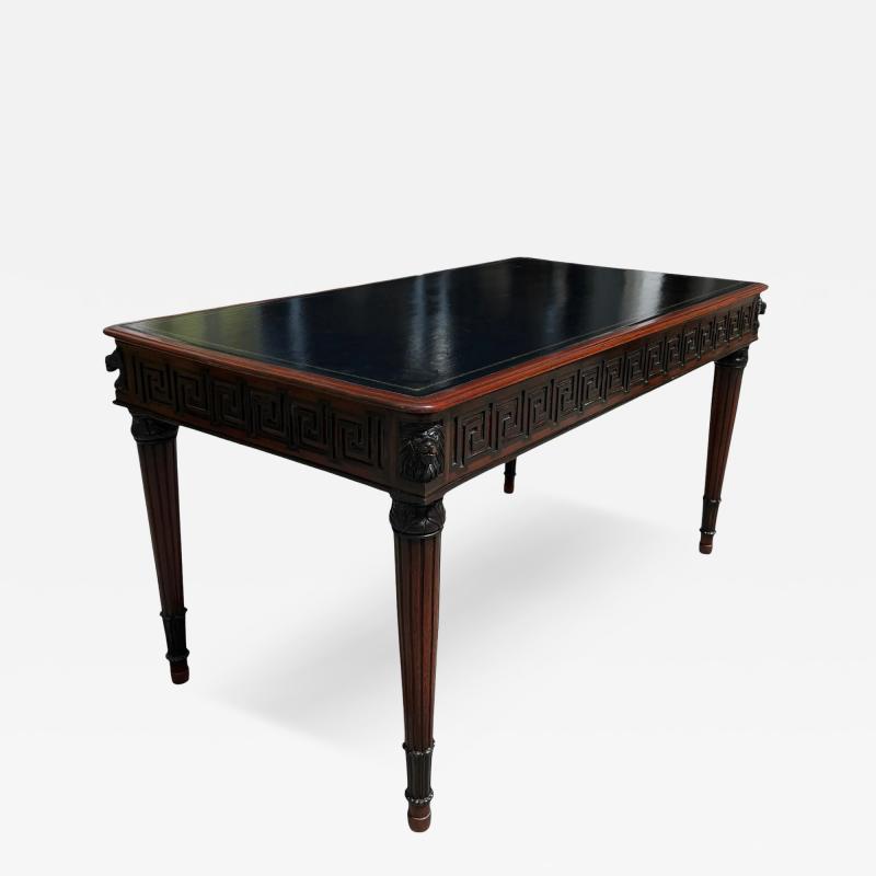 Early 19c Style Regency Writing Table Leather Top Desk W Greek Key