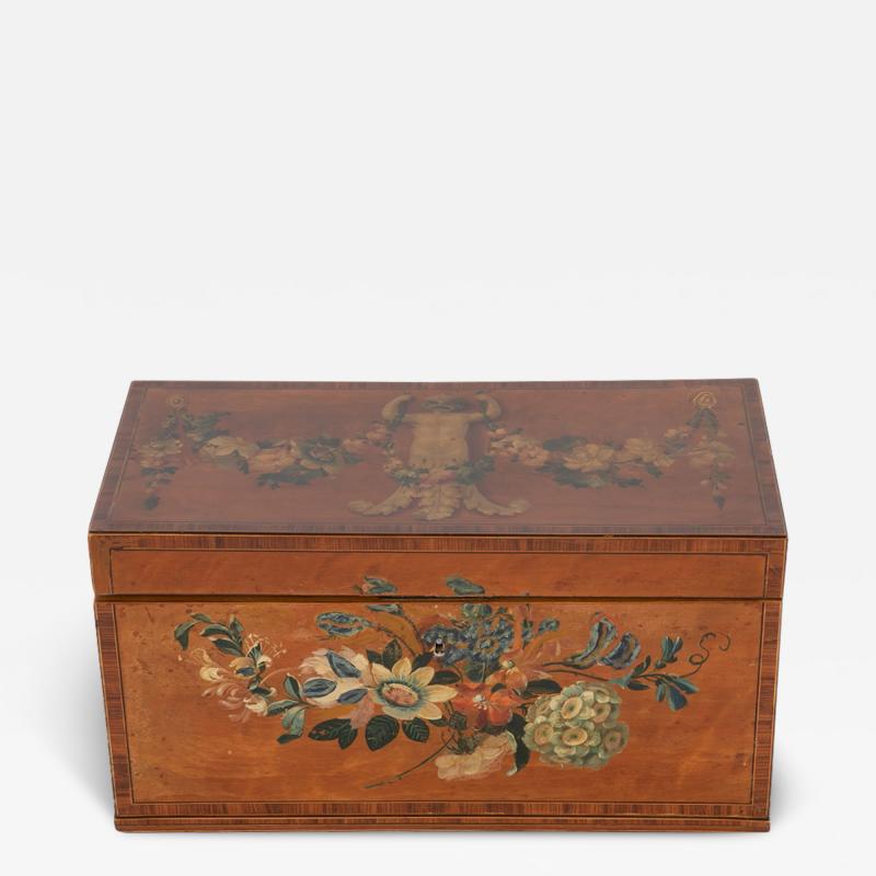 Early 19th Century English Satinwood Painted Tea Caddy