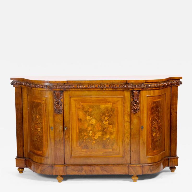Early 19th Century English Victorian Style Walnut Marquetry Credenza Sideboard