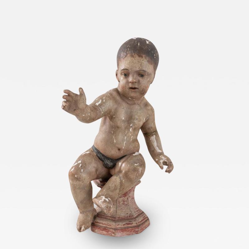 Early 19th Century French Wooden Sculpture of a Young Child