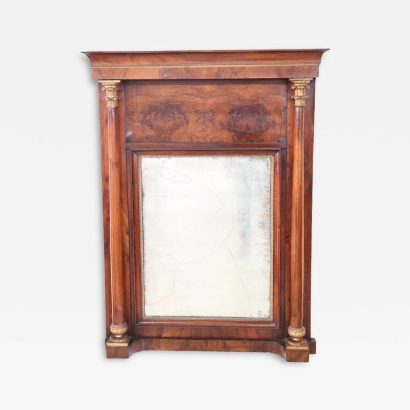 Early 19th Century Italian Empire Walnut Antique Wall Mirror