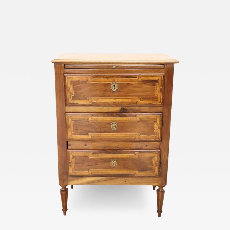 Early 19th Century Italian Louis XVI Style Inlaid Walnut Small Chest of Drawers