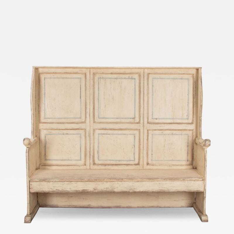 Early 19th Century Provincial Later Painted Pine and Elm Settle