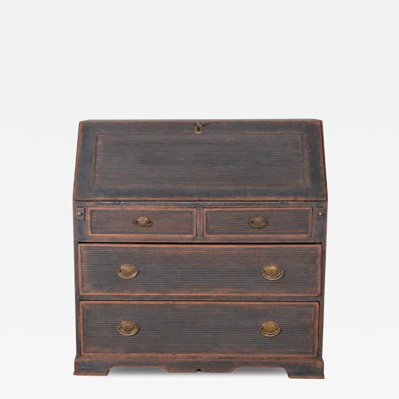 Early 19th Century Swedish Secretary in Black with Painted Interior circa 1810
