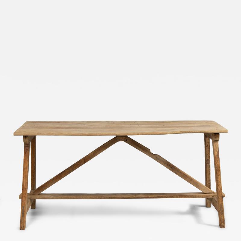 Early 19th c Italian Pine Trestle Table in Original Patina