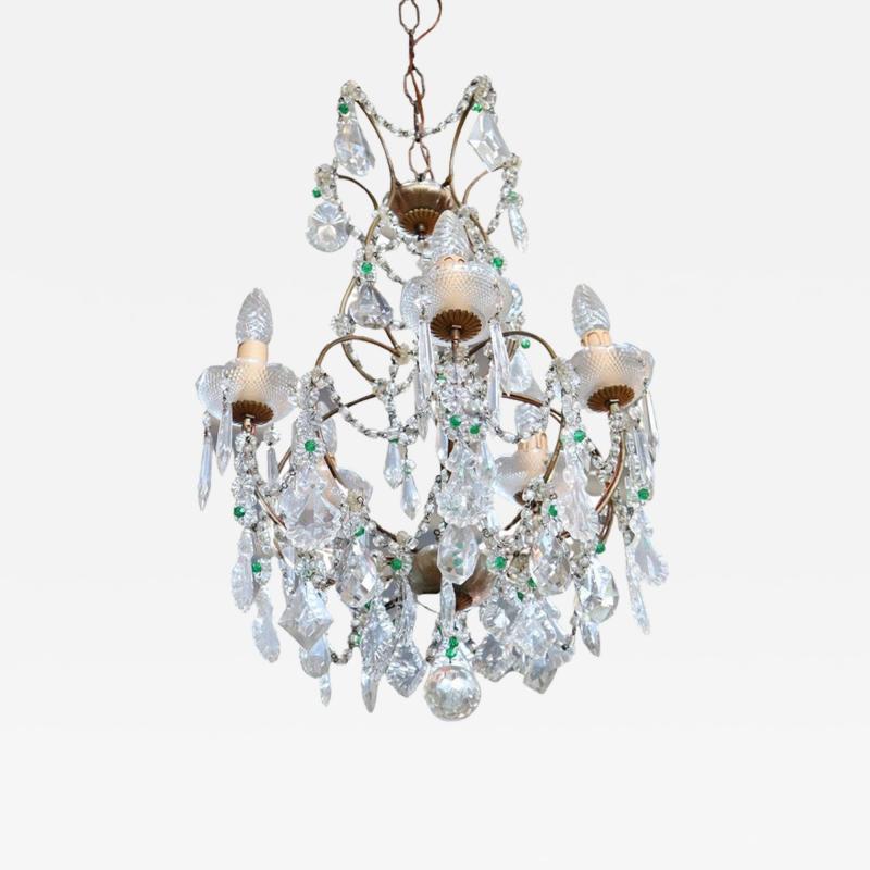 Early 20th Century Art Nouveau Italian Bronze and Crystals Chandelier