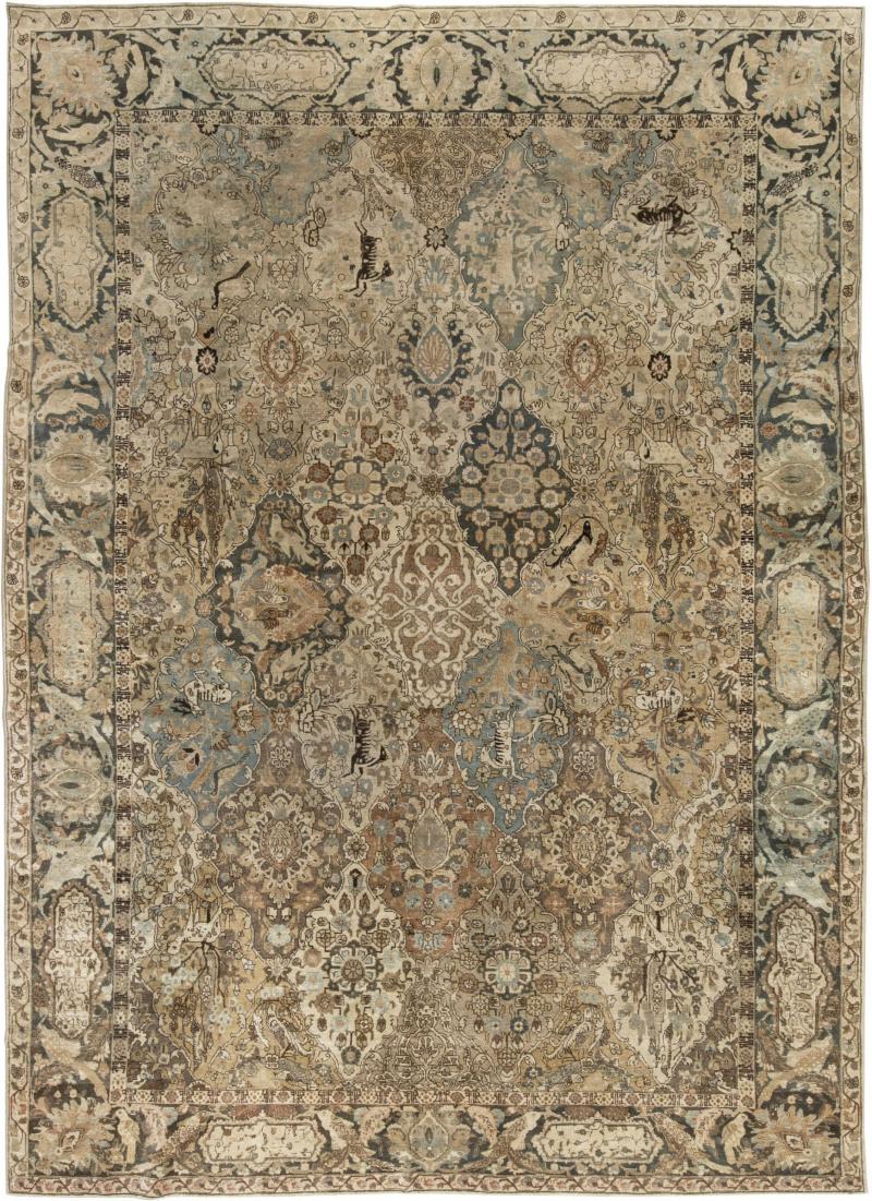 Early 20th Century Botanic Persian Tabriz Handmade Wool Rug