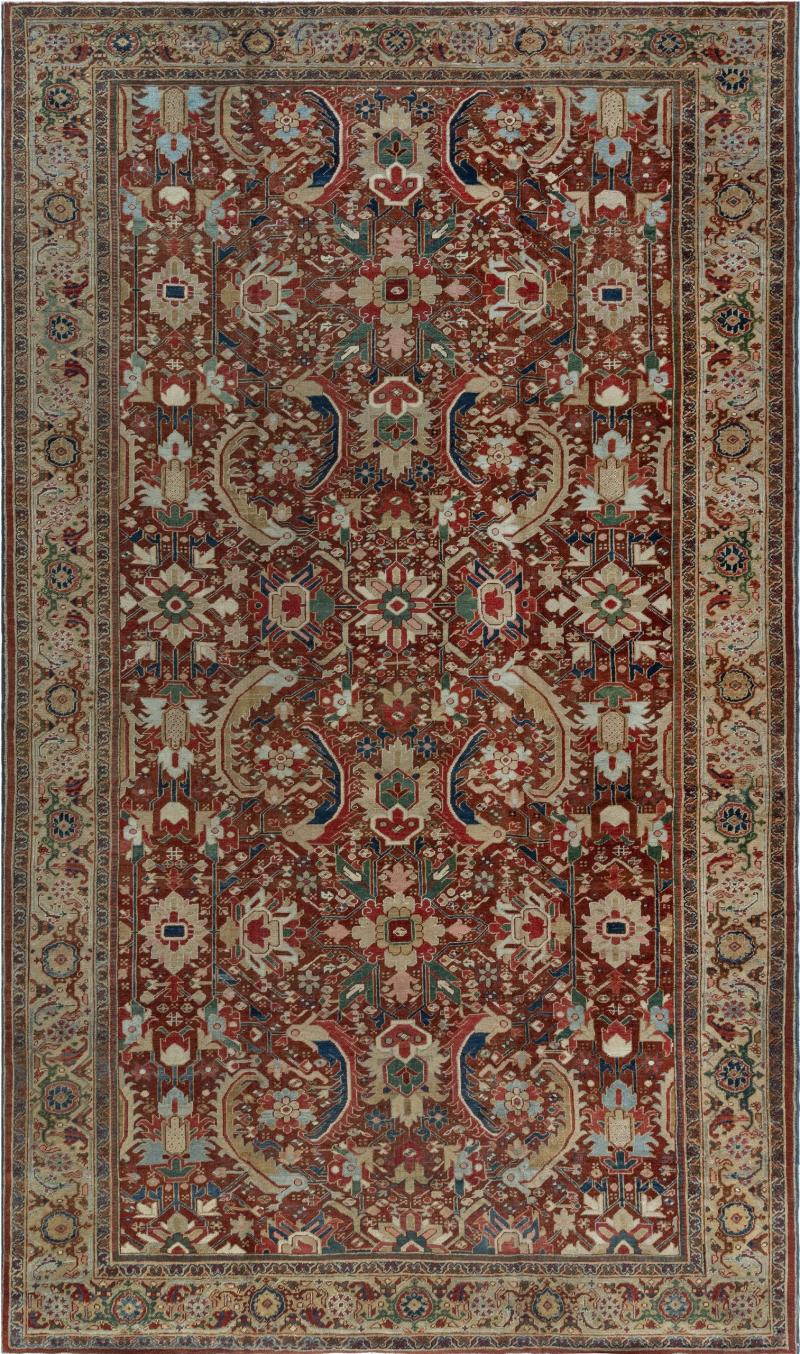 Early 20th Century Colorful Persian Heriz Handwoven Wool Carpet