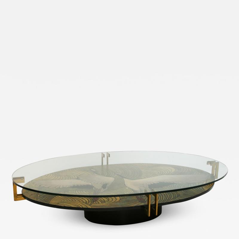 Early 20th Century Coromandel Lacquered Wood and Brass Oval French Table