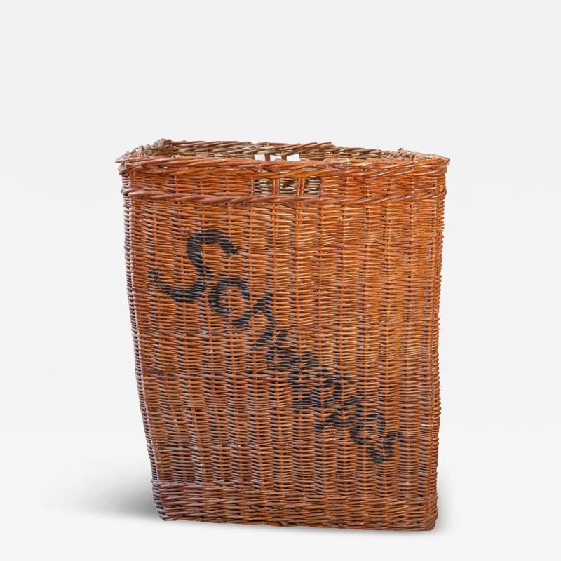 Early 20th Century English Wicker Advertising Basket Schweppes