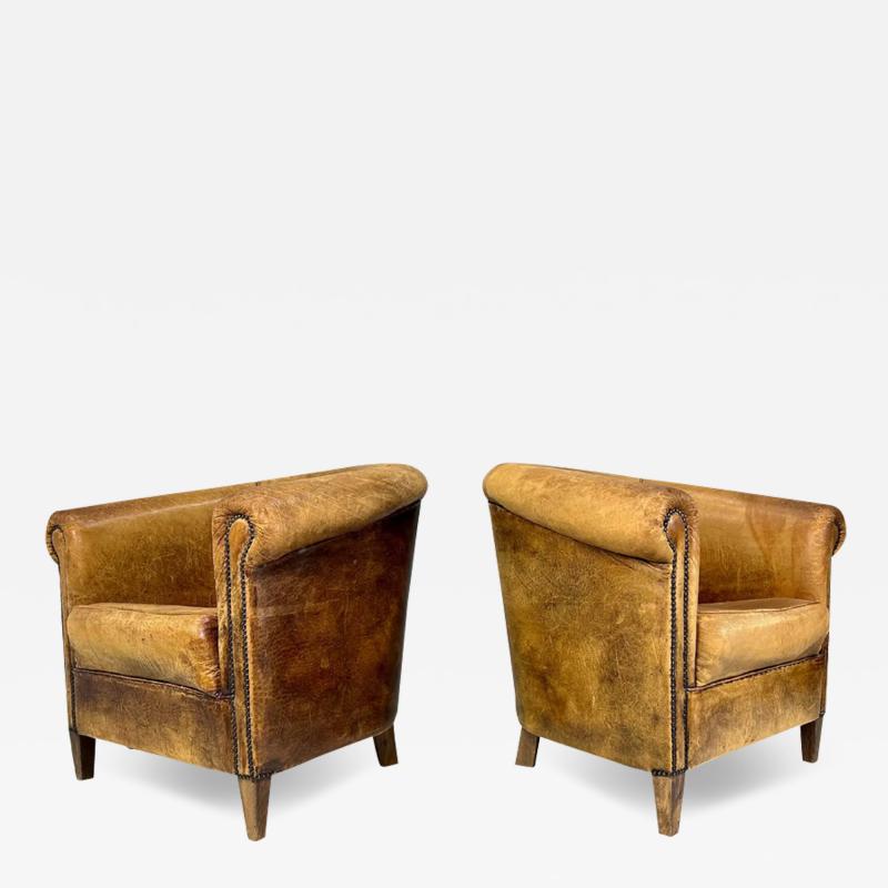 Early 20th Century European Leather Club Chairs