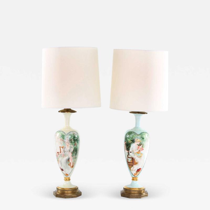 Early 20th Century French Porcelain Pair Table Lamps