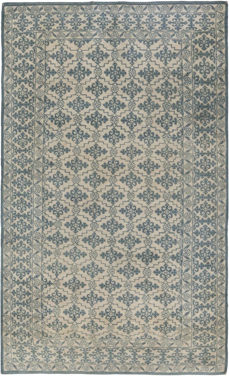 Early 20th Century Indian Agra Oriental Blue White Handmade Cotton Rug