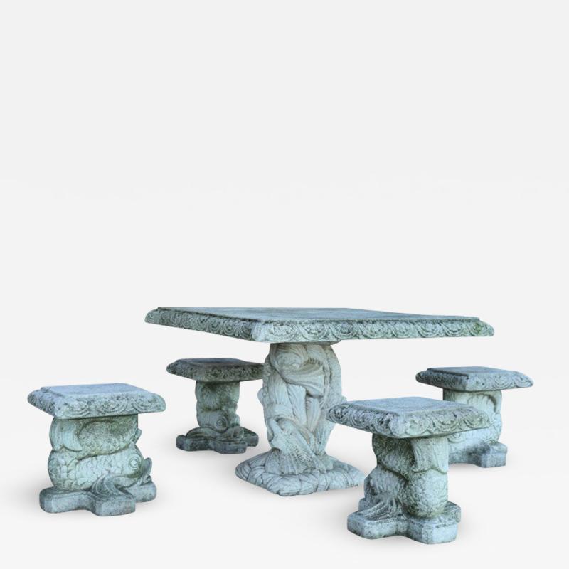 Early 20th Century Italian Charles X Style Garden Set Table and Four Stools