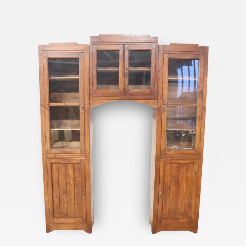 Early 20th Century Italian Solid Fir Wood Arched Bookcase