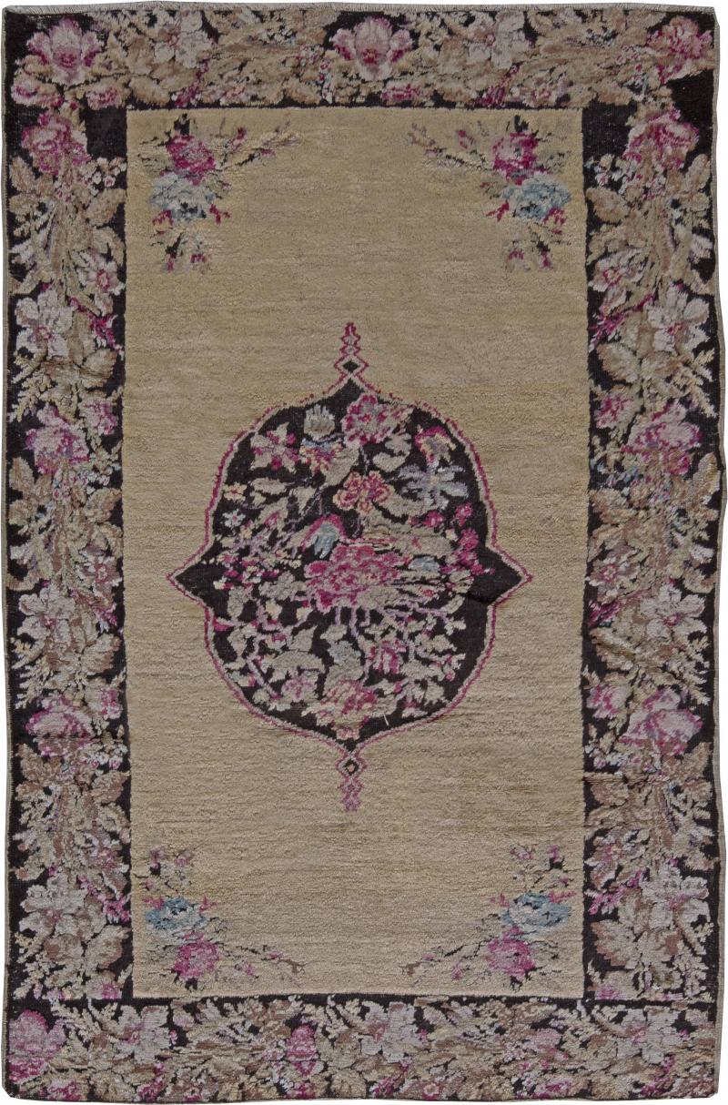Early 20th Century Karabagh Black and Pink Flower Design Handmade Wool Rug