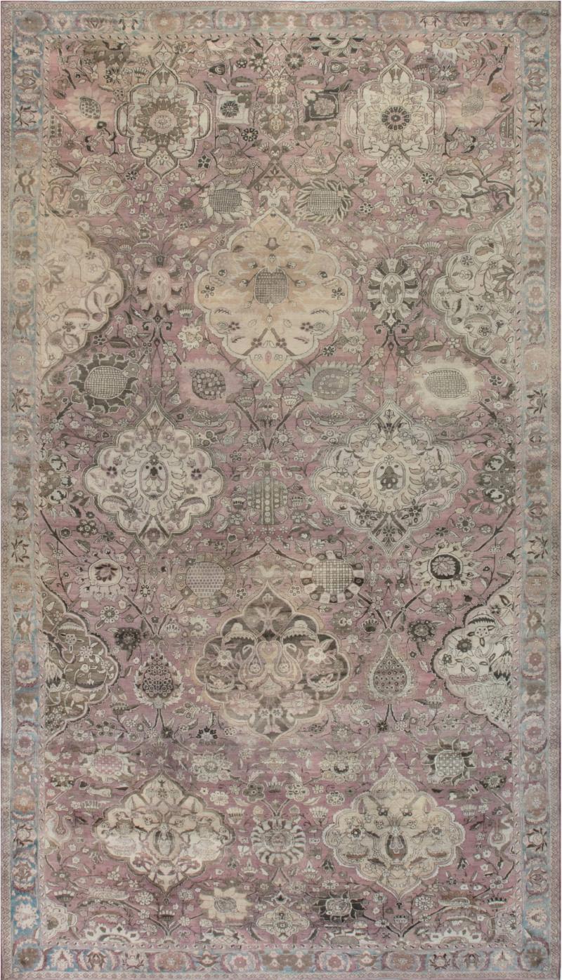 Early 20th Century Kirman Rug in Beige Blue Brown and Pink