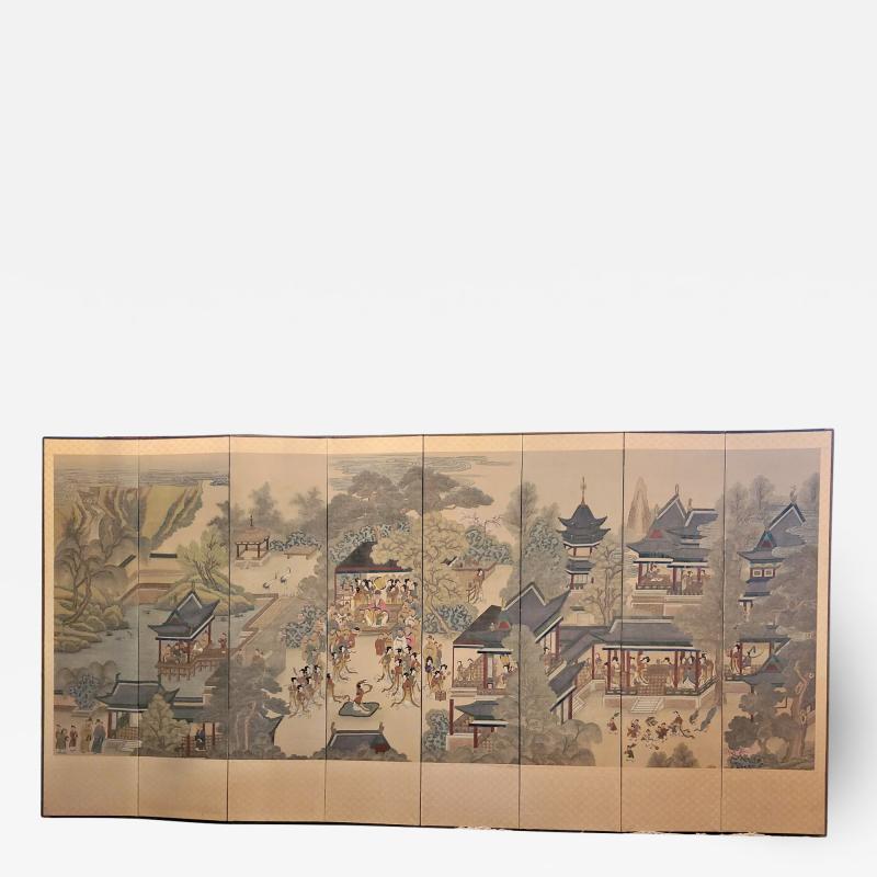 Early 20th Century Korean 8 Panel Hand Painted Screen