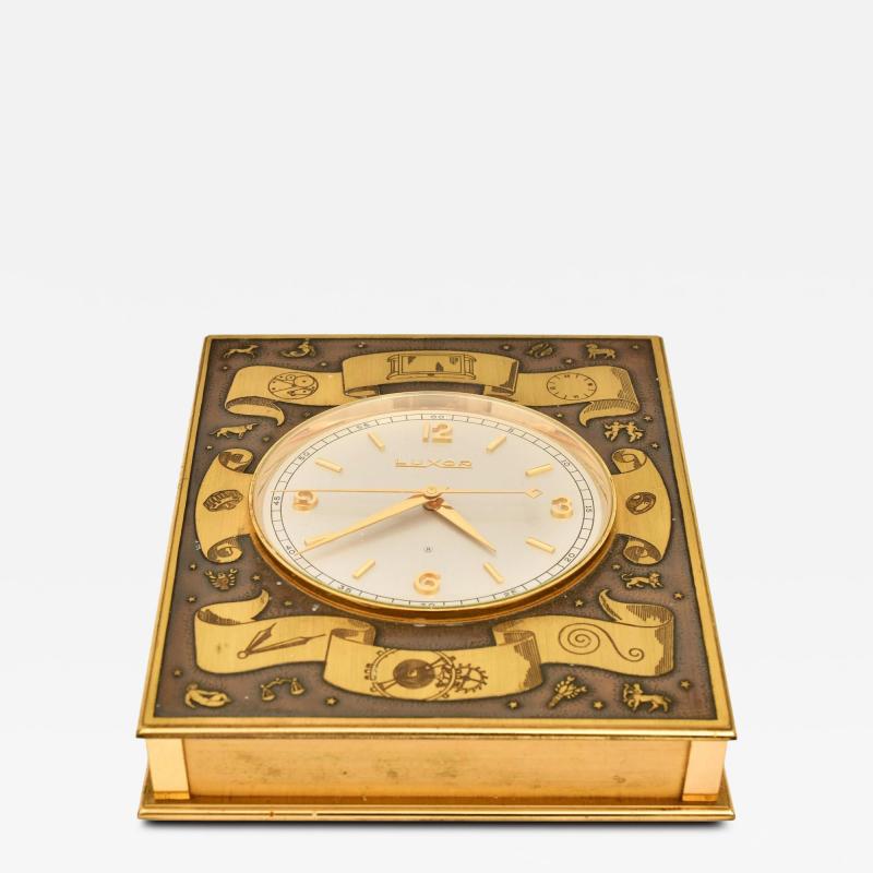 Early 20th Century Luxor Swiss Bronze Desk Table Clock with 8 Day Movement