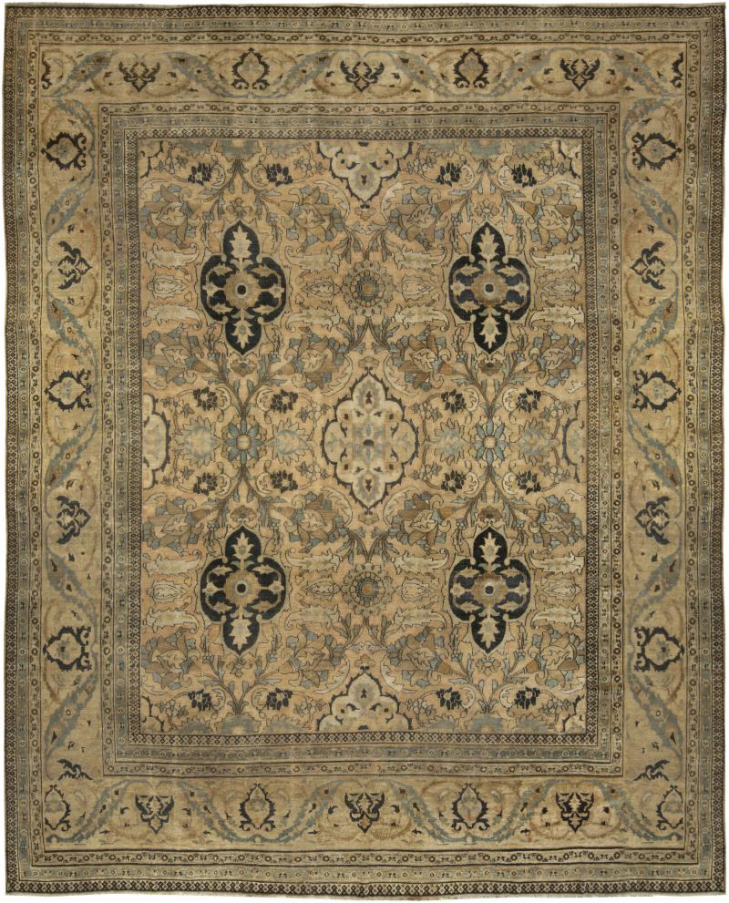 Early 20th Century Neutral Brown Persian Meshad Handwoven Wool Rug