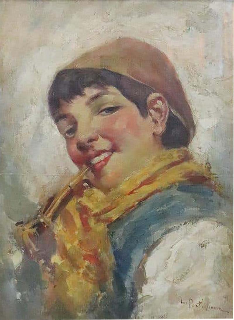 Early 20th Century Oil Painting on Board by Luca Postiglione Italian Artist