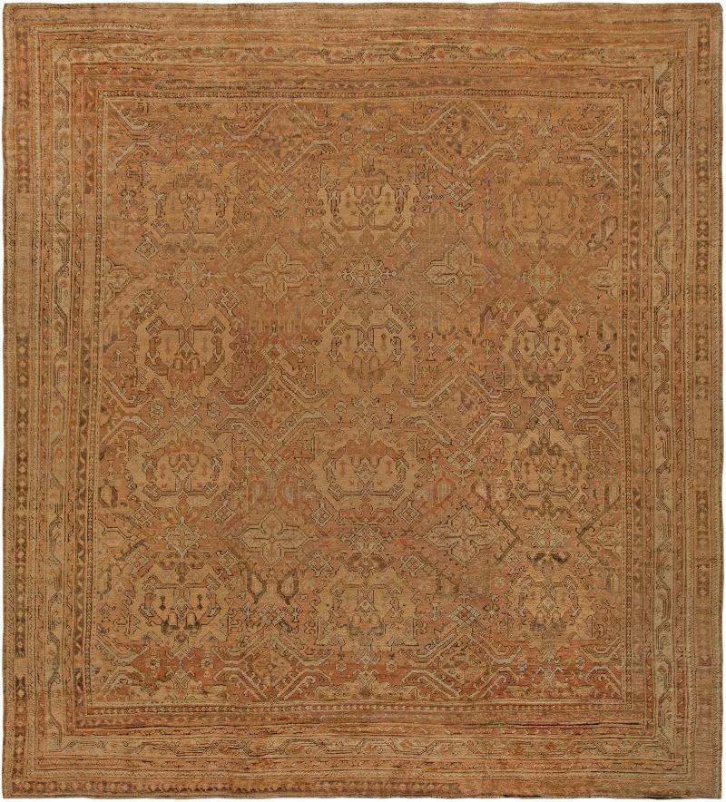 Early 20th Century Oushak Abstract Brown Handmade Wool Rug