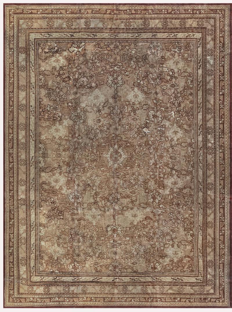 Early 20th Century Oushak Pale Rust Handmade Wool Rug