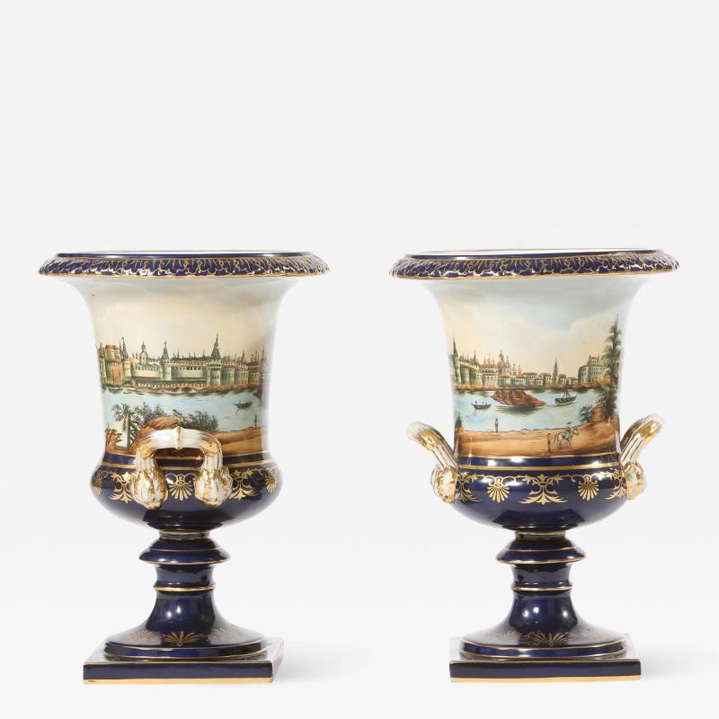 Early 20th Century Pair Porcelain Urns Campana Shaped Vases