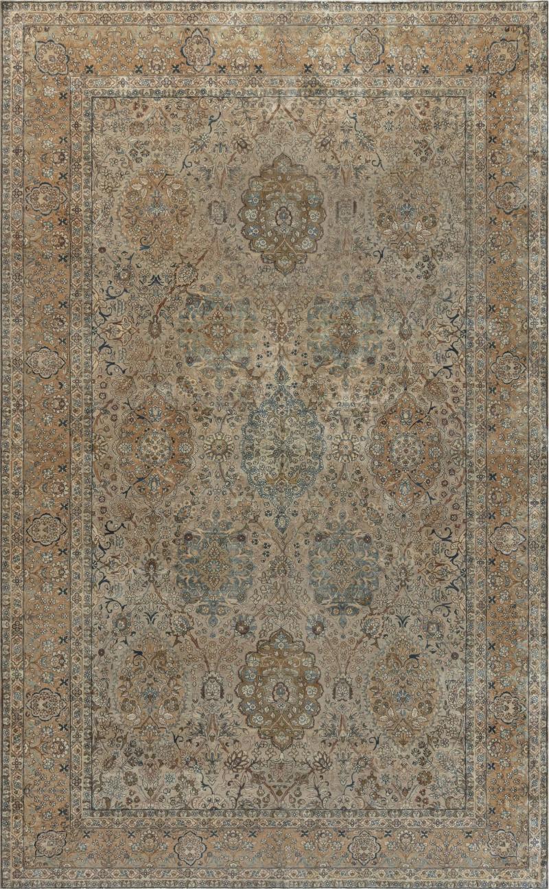 Early 20th Century Persian Kirman Botanic Handmade Wool Carpet