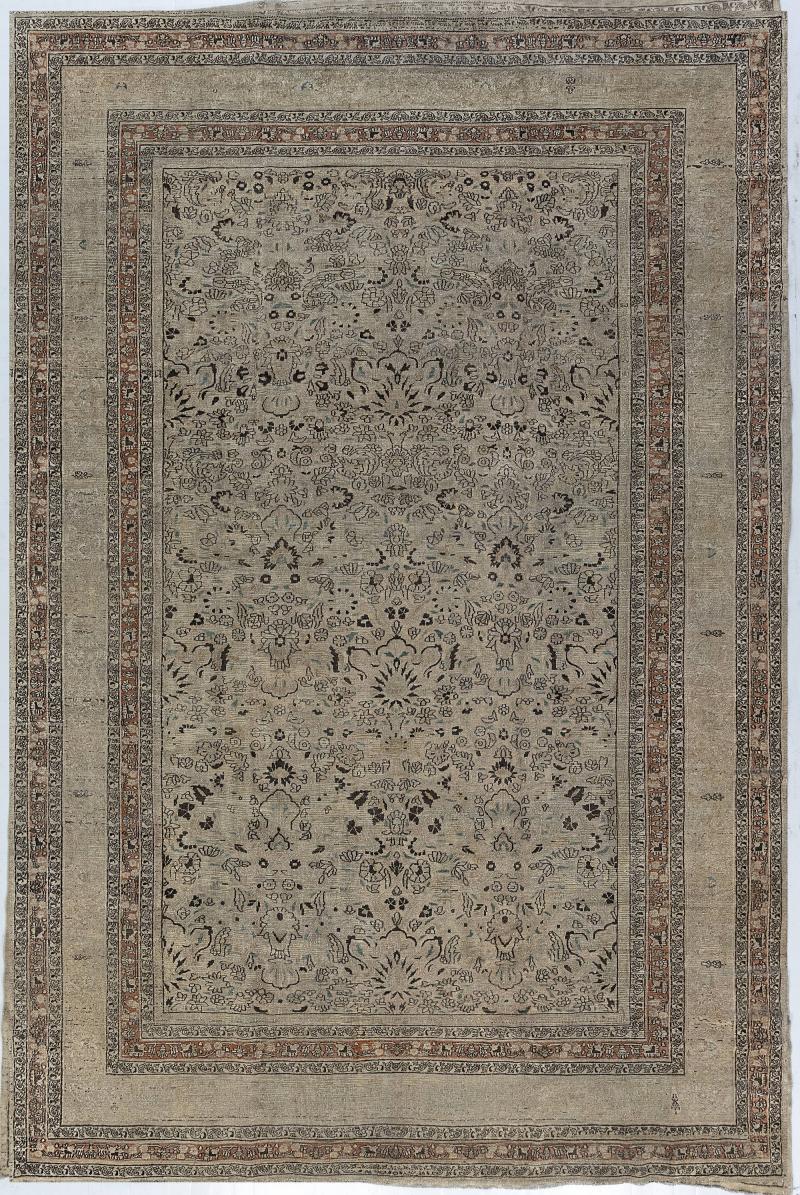 Early 20th Century Persian Meshad Camel Brown Orange Handwoven Wool Rug