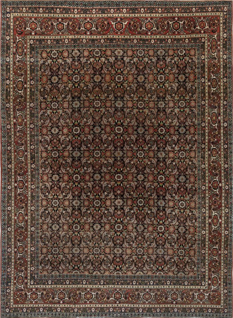 Early 20th Century Persian Meshad Rug in Burgundy Blue and Beige