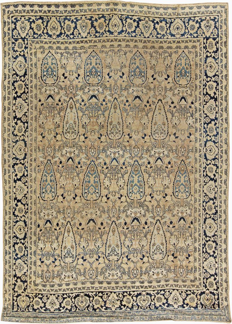 Early 20th Century Persian Meshad Warm Beige Background Hand Knotted Wool Rug