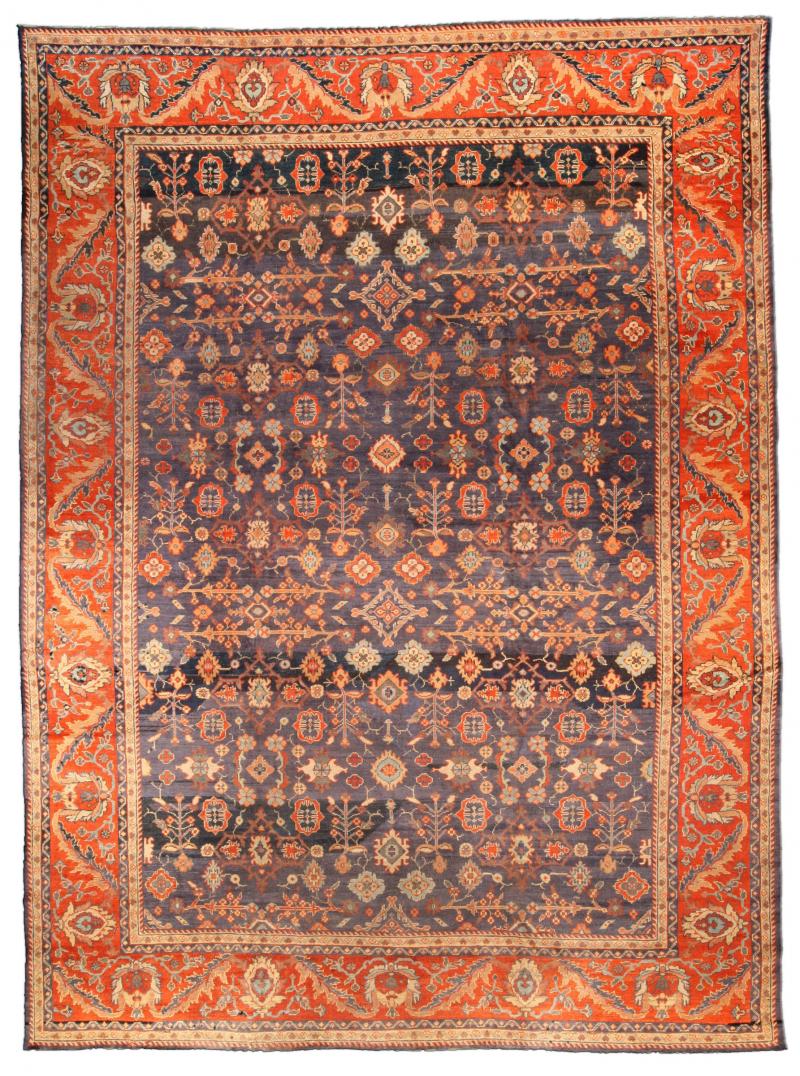 Early 20th Century Persian Sultanabad Blue Botanic Handmade Wool Rug