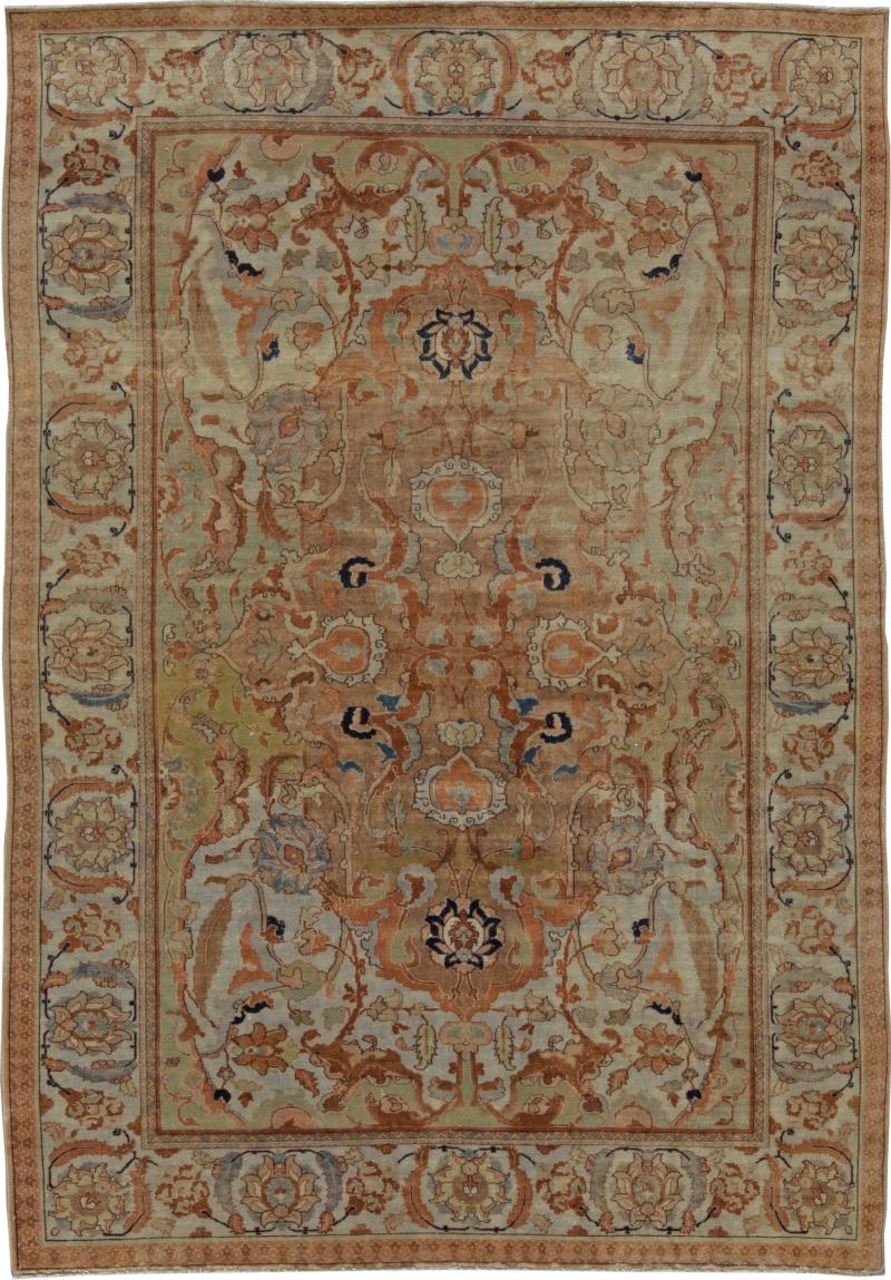 Early 20th Century Persian Tabriz Botanic Handmade Wool Rug